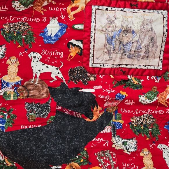 Handmade 1988 Artist Signed Mischievous Dogs Cats Christmas Quilted Wall Hanging - Picture 6 of 14